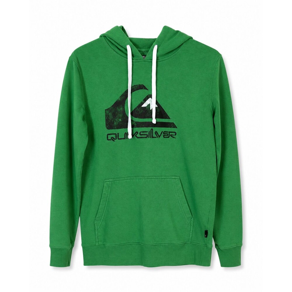 Quiksilver Mens S Green Pullover Hoodie Logo Graphic Surf Skate Y2K Sweatshirt